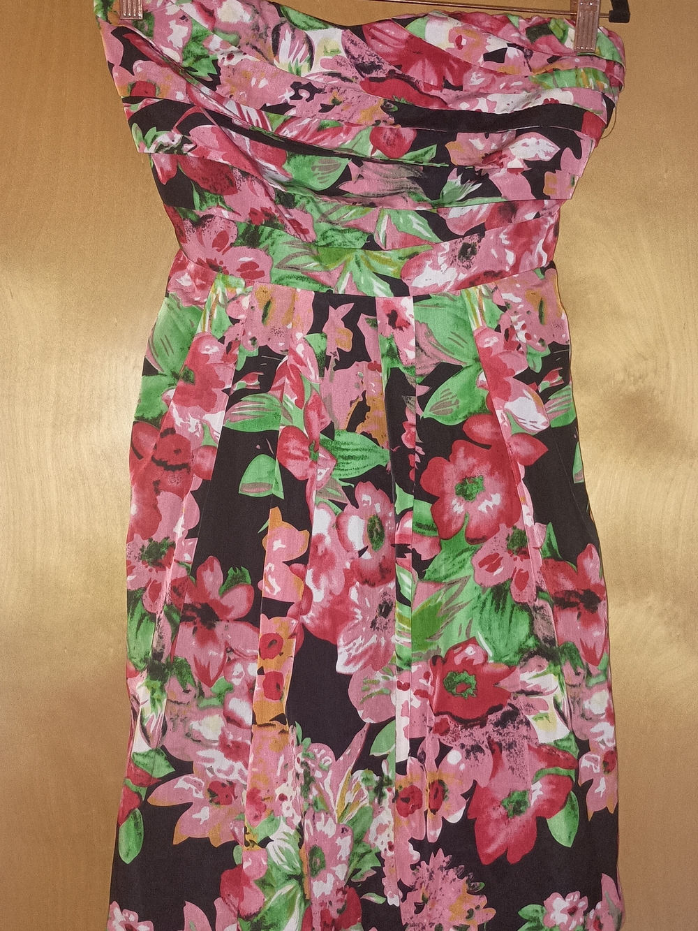 Nikibiki Black Strapless Dress with Pink & Green Floral Print